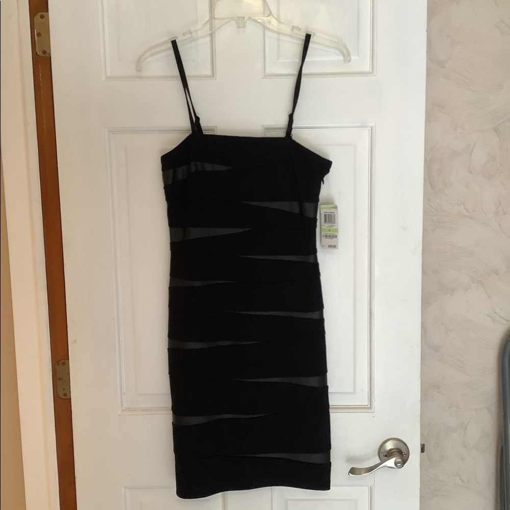 INC International spandex black dress with leather strips size 4